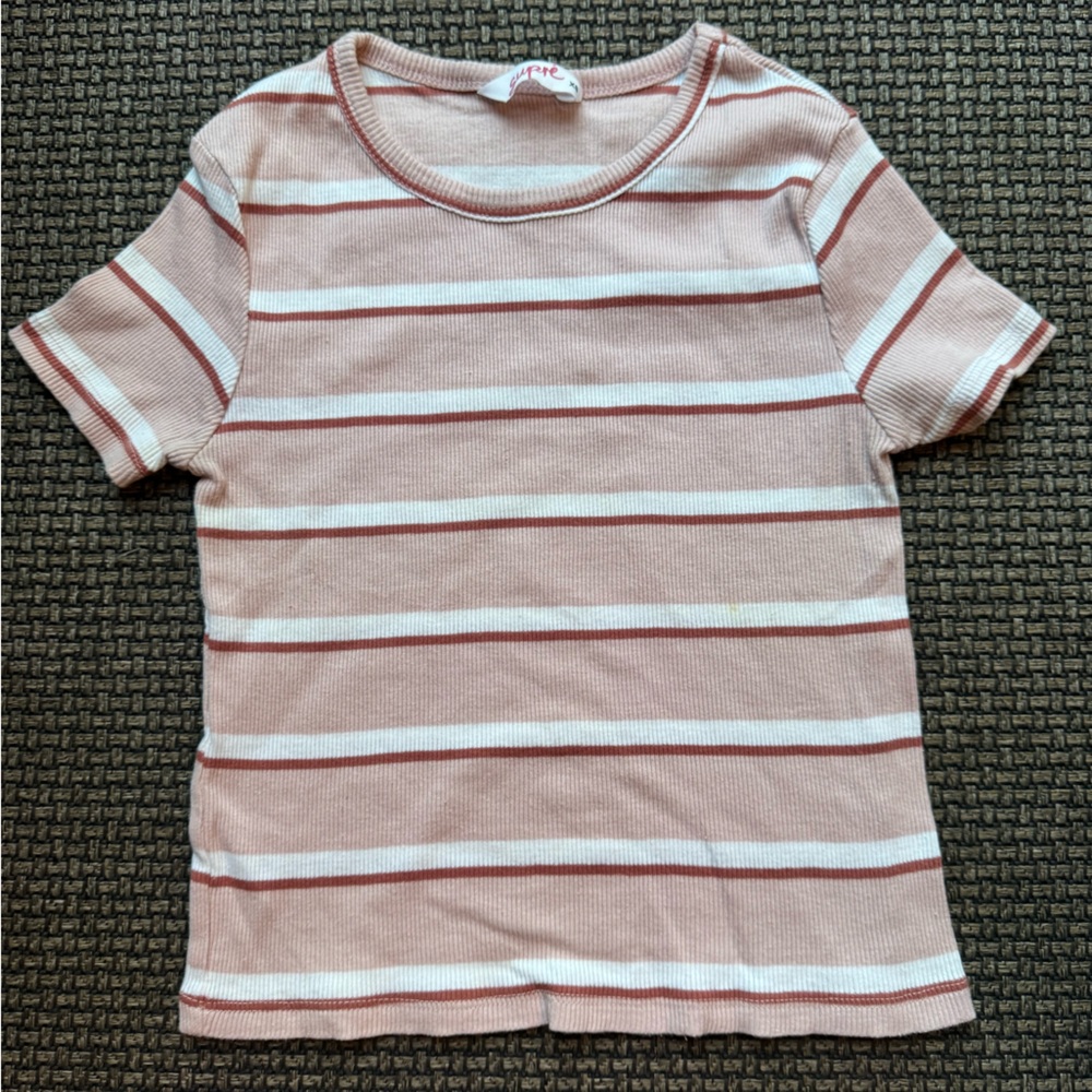 SUPRE Pink and White Striped Short Sleeve Tee